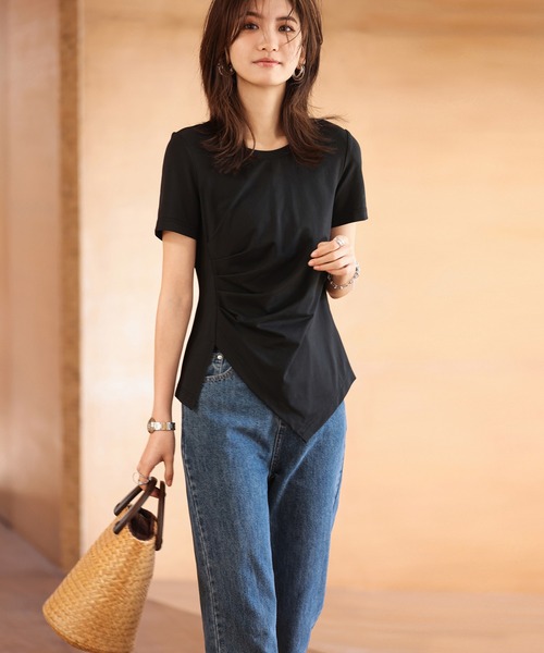 SAISON DE PAPILLON（セゾンドパピヨン）の「デザインスリットTシャツカットソー（Tシャツ/カットソー・レディース・ブラック/ホワイト/イエロー・L/M/S）」の13枚目の写真