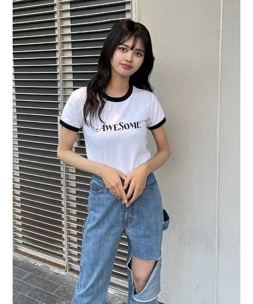 ENVYM(アンビー)の「コンパクトグラフィックTEE(Tシャツ/カットソー・レディース・ホワイト/ブラック/その他・FREE)」の6枚目の写真