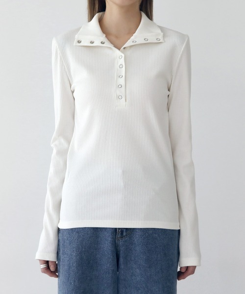 UNE MANSION（ユヌマンション）の「[UNE ORIGINAL] 【9カラー展開】コットンスナップTシャツ（Tシャツ/カットソー・レディース・アイボリー/ブラック/ブラウン/ミント/ライトグレー/ブルー/ピンク系その他/ベージュ/クリーム・FREE）」の10枚目の写真