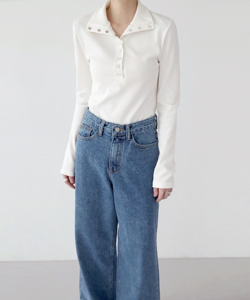 UNE MANSION（ユヌマンション）の「[UNE ORIGINAL] 【9カラー展開】コットンスナップTシャツ（Tシャツ/カットソー・レディース・アイボリー/ブラック/ブラウン/ミント/ライトグレー/ブルー/ピンク系その他/ベージュ/クリーム・FREE）」の18枚目の写真