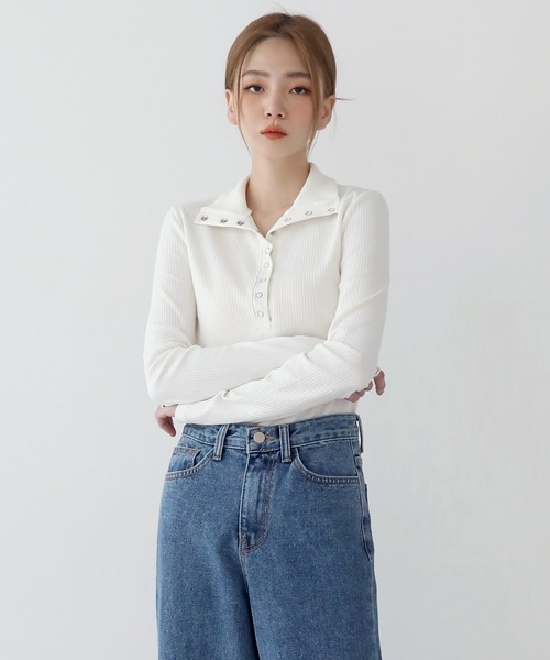 UNE MANSION（ユヌマンション）の「[UNE ORIGINAL] 【9カラー展開】コットンスナップTシャツ（Tシャツ/カットソー・レディース・アイボリー/ブラック/ブラウン/ミント/ライトグレー/ブルー/ピンク系その他/ベージュ/クリーム・FREE）」の16枚目の写真