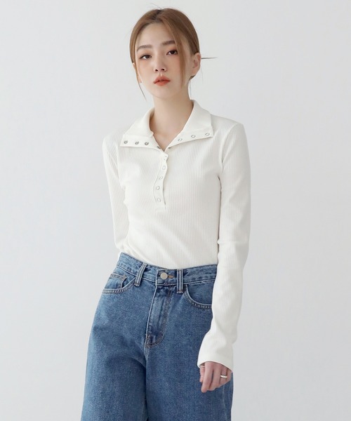 UNE MANSION（ユヌマンション）の「[UNE ORIGINAL] 【9カラー展開】コットンスナップTシャツ（Tシャツ/カットソー・レディース・アイボリー/ブラック/ブラウン/ミント/ライトグレー/ブルー/ピンク系その他/ベージュ/クリーム・FREE）」の17枚目の写真