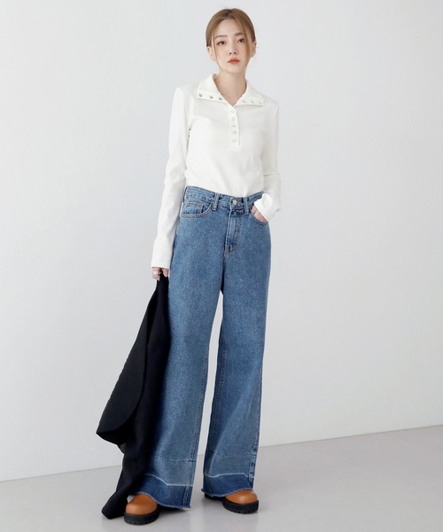 UNE MANSION（ユヌマンション）の「[UNE ORIGINAL] 【9カラー展開】コットンスナップTシャツ（Tシャツ/カットソー・レディース・アイボリー/ブラック/ブラウン/ミント/ライトグレー/ブルー/ピンク系その他/ベージュ/クリーム・FREE）」の19枚目の写真