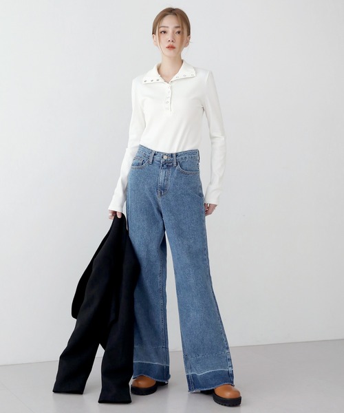 UNE MANSION（ユヌマンション）の「[UNE ORIGINAL] 【9カラー展開】コットンスナップTシャツ（Tシャツ/カットソー・レディース・アイボリー/ブラック/ブラウン/ミント/ライトグレー/ブルー/ピンク系その他/ベージュ/クリーム・FREE）」の21枚目の写真