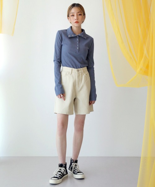 UNE MANSION（ユヌマンション）の「[UNE ORIGINAL] 【9カラー展開】コットンスナップTシャツ（Tシャツ/カットソー・レディース・アイボリー/ブラック/ブラウン/ミント/ライトグレー/ブルー/ピンク系その他/ベージュ/クリーム・FREE）」の22枚目の写真