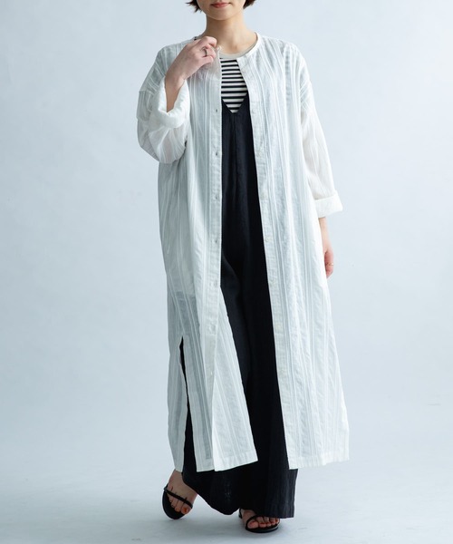 FORK&SPOON（フォークアンドスプーン）の「FORK&SPOON　カラミストライプシャツワンピース（ワンピース・レディース・カーキ/オフホワイト/ブラック・1）」の2枚目の写真