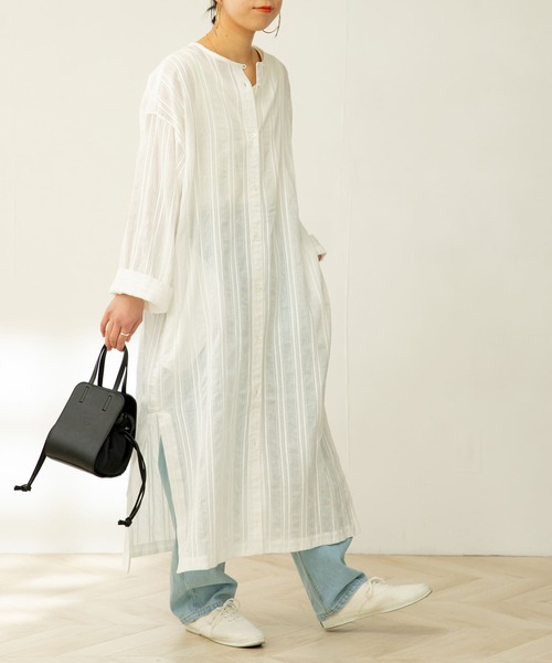 FORK&SPOON（フォークアンドスプーン）の「FORK&SPOON　カラミストライプシャツワンピース（ワンピース・レディース・カーキ/オフホワイト/ブラック・1）」の6枚目の写真