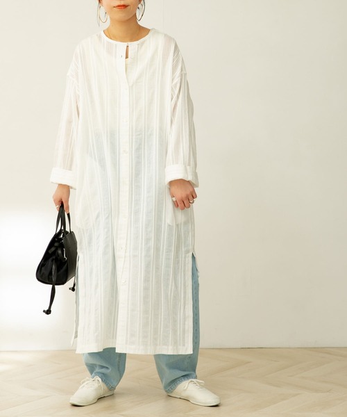 FORK&SPOON（フォークアンドスプーン）の「FORK&SPOON　カラミストライプシャツワンピース（ワンピース・レディース・カーキ/オフホワイト/ブラック・1）」の10枚目の写真