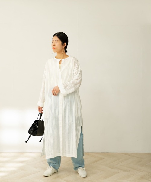 FORK&SPOON（フォークアンドスプーン）の「FORK&SPOON　カラミストライプシャツワンピース（ワンピース・レディース・カーキ/オフホワイト/ブラック・1）」の11枚目の写真