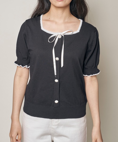 Clice de Paris（クリシェドゥパリス）の「K/リボンバイカラーニット（ニット/セーター・レディース・ブラック/ブルー/ベージュ・ONESIZE）」の6枚目の写真