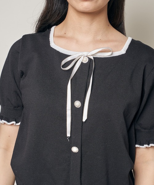 Clice de Paris（クリシェドゥパリス）の「K/リボンバイカラーニット（ニット/セーター・レディース・ブラック/ブルー/ベージュ・ONESIZE）」の9枚目の写真