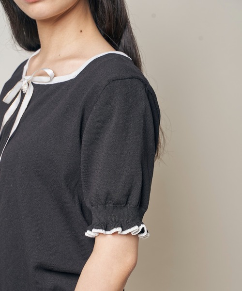 Clice de Paris（クリシェドゥパリス）の「K/リボンバイカラーニット（ニット/セーター・レディース・ブラック/ブルー/ベージュ・ONESIZE）」の10枚目の写真