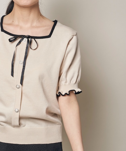 Clice de Paris（クリシェドゥパリス）の「K/リボンバイカラーニット（ニット/セーター・レディース・ブラック/ブルー/ベージュ・ONESIZE）」の14枚目の写真