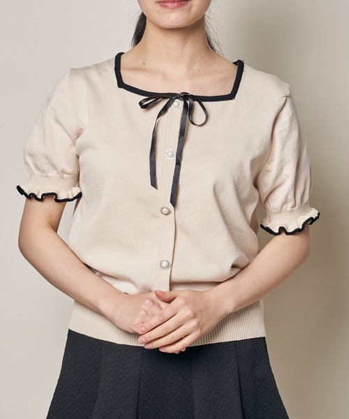 Clice de Paris（クリシェドゥパリス）の「K/リボンバイカラーニット（ニット/セーター・レディース・ブラック/ブルー/ベージュ・ONESIZE）」の15枚目の写真