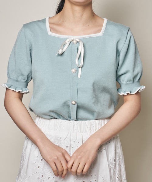 Clice de Paris（クリシェドゥパリス）の「K/リボンバイカラーニット（ニット/セーター・レディース・ブラック/ブルー/ベージュ・ONESIZE）」の18枚目の写真