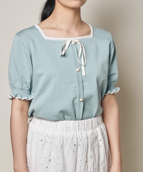 Clice de Paris（クリシェドゥパリス）の「K/リボンバイカラーニット（ニット/セーター・レディース・ブラック/ブルー/ベージュ・ONESIZE）」の19枚目の写真