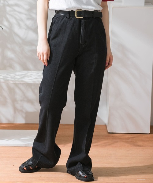 HEYUMM（ヘユム）の「センタープレスフレアデニムパンツ（デニムパンツ・レディース・ワンウォッシュ/インディゴブルー/ブラック・SMALL/MEDIUM）」の14枚目の写真