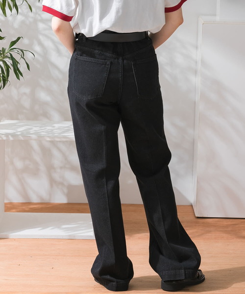 HEYUMM（ヘユム）の「センタープレスフレアデニムパンツ（デニムパンツ・レディース・ワンウォッシュ/インディゴブルー/ブラック・SMALL/MEDIUM）」の15枚目の写真