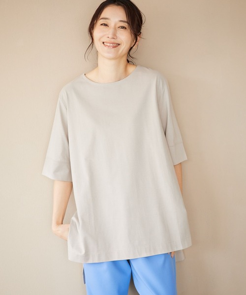 LEPSIM(レプシィム)の「マルチキノウチュニック 262406(Tシャツ/カットソー・レディース・ブラック/オフホワイト/オレンジ/グリーン/グレイッシュベージュ・FREE)」の4枚目の写真
