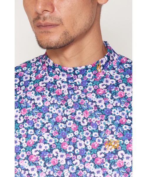 HIGH STREET(ハイストリート)の「【UNISEX】HIGH ST. GOLF∴フラワーパターンハイゲージ鹿の子モックネックシャツ(Tシャツ/カットソー・メンズ・ピンク/イエロー・SS/S/M/L/LL)」の4枚目の写真