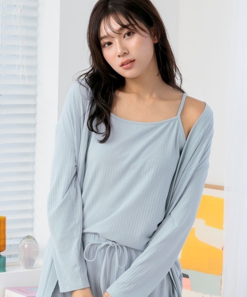 aimerfeel（エメフィール）の「【WEB限定】リブフリル ショートパンツ 3点セット（ルームウェア/パジャマ・レディース・プラム/チャコールグレー/ピンクベージュ/杢グレー/ピンク/ライトグリーン/サーモンピンク/グレイッシュブルー/パープル/オフホワイト/モカ・MEDIUM/LARGE）」の6枚目の写真