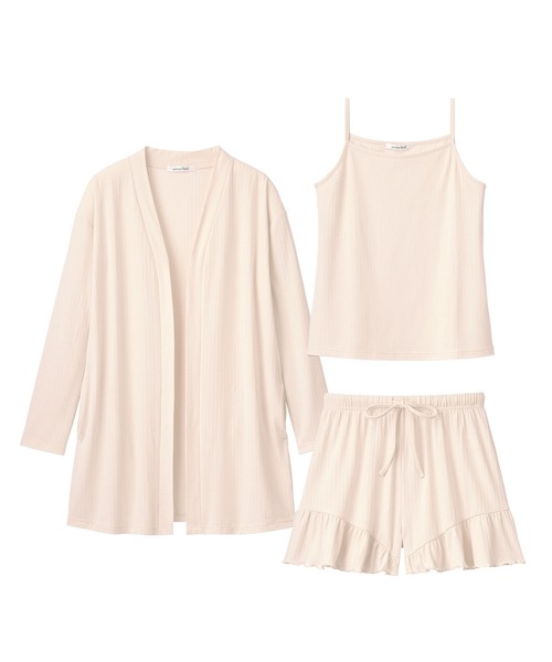 aimerfeel（エメフィール）の「【WEB限定】リブフリル ショートパンツ 3点セット（ルームウェア/パジャマ・レディース・プラム/チャコールグレー/ピンクベージュ/杢グレー/ピンク/ライトグリーン/サーモンピンク/グレイッシュブルー/パープル/オフホワイト/モカ・MEDIUM/LARGE）」の18枚目の写真