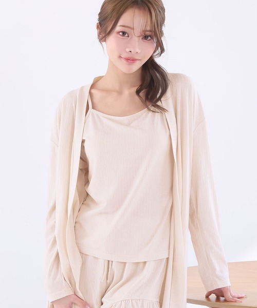 aimerfeel（エメフィール）の「【WEB限定】リブフリル ショートパンツ 3点セット（ルームウェア/パジャマ・レディース・プラム/チャコールグレー/ピンクベージュ/杢グレー/ピンク/ライトグリーン/サーモンピンク/グレイッシュブルー/パープル/オフホワイト/モカ・MEDIUM/LARGE）」の22枚目の写真