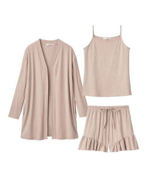 aimerfeel（エメフィール）の「【WEB限定】リブフリル ショートパンツ 3点セット（ルームウェア/パジャマ・レディース・プラム/チャコールグレー/ピンクベージュ/杢グレー/ピンク/ライトグリーン/サーモンピンク/グレイッシュブルー/パープル/オフホワイト/モカ・MEDIUM/LARGE）」の17枚目の写真