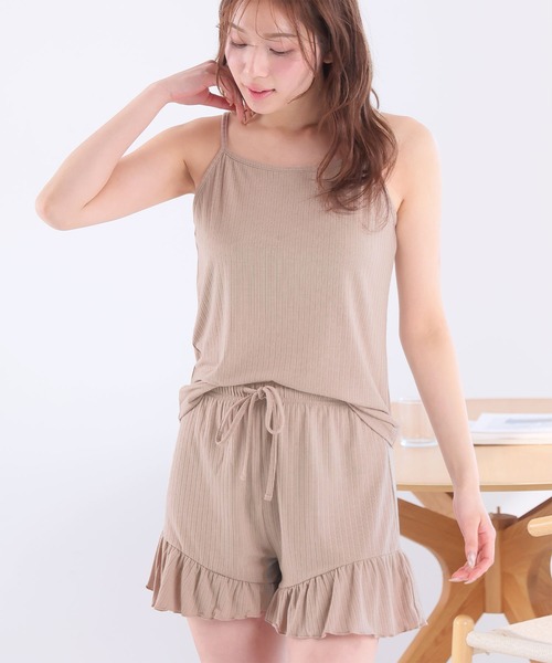 aimerfeel（エメフィール）の「【WEB限定】リブフリル ショートパンツ 3点セット（ルームウェア/パジャマ・レディース・プラム/チャコールグレー/ピンクベージュ/杢グレー/ピンク/ライトグリーン/サーモンピンク/グレイッシュブルー/パープル/オフホワイト/モカ・MEDIUM/LARGE）」の19枚目の写真