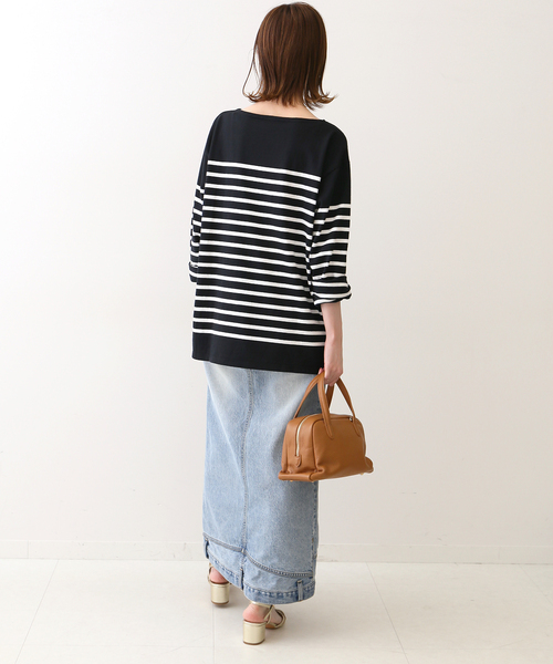 SLOBE IENA（スローブイエナ）の「【LE MINOR/ルミノア】SLOBE別注パネルボーダーカットソー（Tシャツ/カットソー・レディース・ブラック/グレー/グリーン・FREE）」の6枚目の写真