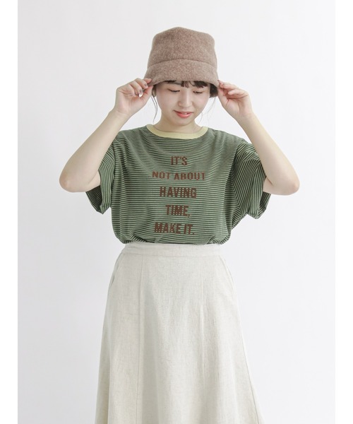 Samansa Mos2(サマンサ モスモス)の「フロッキープリントボーダーTシャツ(Tシャツ/カットソー・レディース・ベージュ/ブルー/グリーン/マスタード・フリ-)」の16枚目の写真