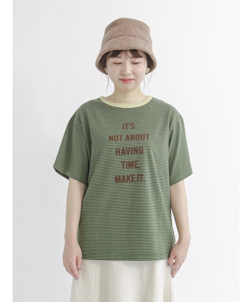 Samansa Mos2(サマンサ モスモス)の「フロッキープリントボーダーTシャツ(Tシャツ/カットソー・レディース・ベージュ/ブルー/グリーン/マスタード・フリ-)」の17枚目の写真