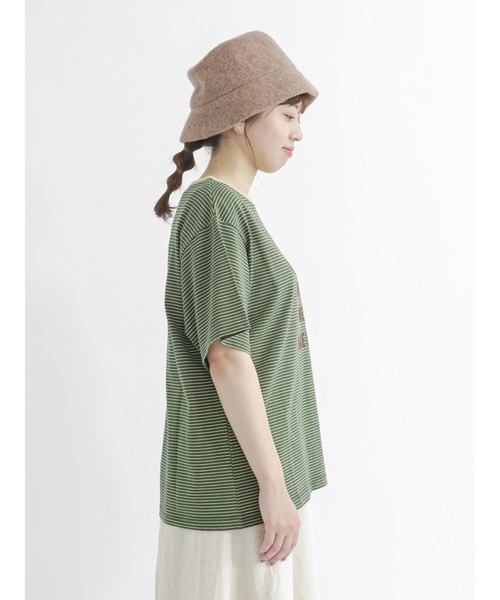 Samansa Mos2(サマンサ モスモス)の「フロッキープリントボーダーTシャツ(Tシャツ/カットソー・レディース・ベージュ/ブルー/グリーン/マスタード・フリ-)」の18枚目の写真