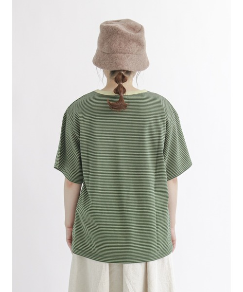 Samansa Mos2(サマンサ モスモス)の「フロッキープリントボーダーTシャツ(Tシャツ/カットソー・レディース・ベージュ/ブルー/グリーン/マスタード・フリ-)」の19枚目の写真