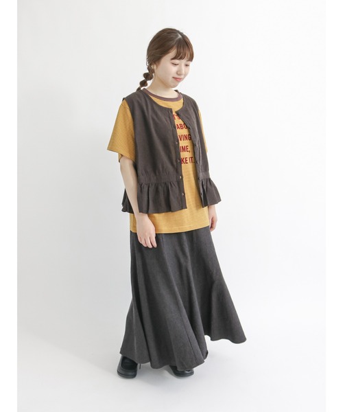 Samansa Mos2(サマンサ モスモス)の「フロッキープリントボーダーTシャツ(Tシャツ/カットソー・レディース・ベージュ/ブルー/グリーン/マスタード・フリ-)」の8枚目の写真