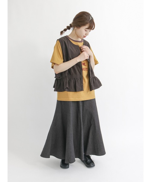 Samansa Mos2(サマンサ モスモス)の「フロッキープリントボーダーTシャツ(Tシャツ/カットソー・レディース・ベージュ/ブルー/グリーン/マスタード・フリ-)」の9枚目の写真