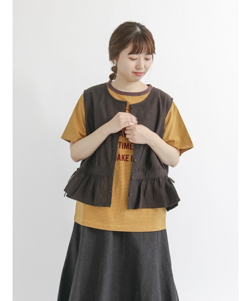 Samansa Mos2(サマンサ モスモス)の「フロッキープリントボーダーTシャツ(Tシャツ/カットソー・レディース・ベージュ/ブルー/グリーン/マスタード・フリ-)」の10枚目の写真