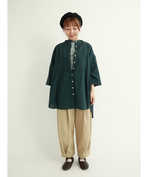 Samansa Mos2(サマンサ モスモス)の「フロッキープリントボーダーTシャツ(Tシャツ/カットソー・レディース・ベージュ/ブルー/グリーン/マスタード・フリ-)」の11枚目の写真