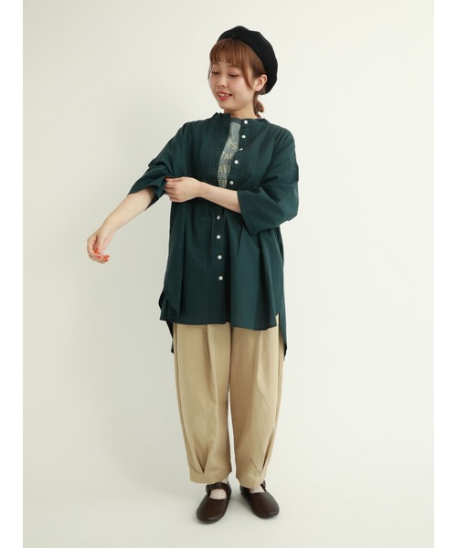 Samansa Mos2(サマンサ モスモス)の「フロッキープリントボーダーTシャツ(Tシャツ/カットソー・レディース・ベージュ/ブルー/グリーン/マスタード・フリ-)」の12枚目の写真