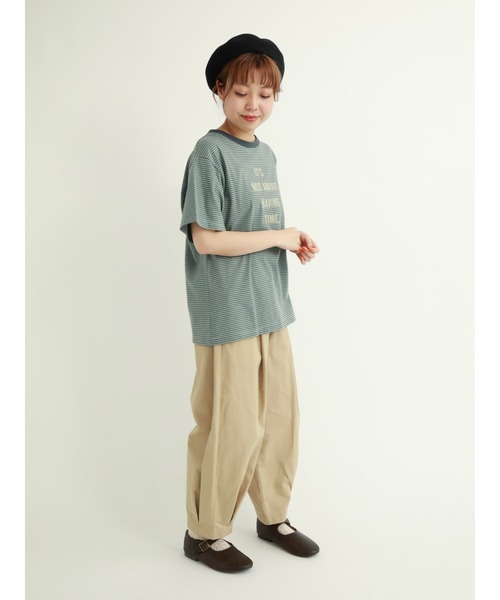 Samansa Mos2(サマンサ モスモス)の「フロッキープリントボーダーTシャツ(Tシャツ/カットソー・レディース・ベージュ/ブルー/グリーン/マスタード・フリ-)」の13枚目の写真