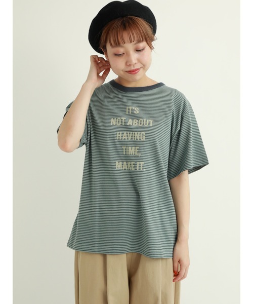 Samansa Mos2(サマンサ モスモス)の「フロッキープリントボーダーTシャツ(Tシャツ/カットソー・レディース・ベージュ/ブルー/グリーン/マスタード・フリ-)」の14枚目の写真