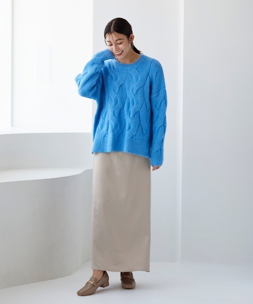 Pierrot(ピエロ)の「サテンナロースカート ロング丈(スカート・レディース・ブラック/イエロー/ベージュ系その他/スモークピンク/チャコール・M/L)」の11枚目の写真