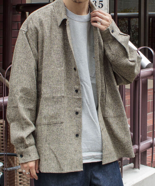 GLOSTER（グロスター）の「【GLOSTER/グロスター】ツイードパナマミリタリービッグシャツ オーバーシルエット（シャツ/ブラウス・メンズ・ブラック/ベージュ/オリーブ・M/L/S）」の3枚目の写真