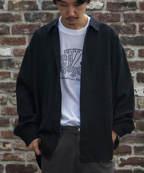 GLOSTER（グロスター）の「【GLOSTER/グロスター】ツイードパナマミリタリービッグシャツ オーバーシルエット（シャツ/ブラウス・メンズ・ブラック/ベージュ/オリーブ・M/L/S）」の2枚目の写真