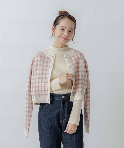 flower（フラワー）の「ビスケットチェックニット（ニット/セーター・レディース・ピンク/ブラウン/イエロー/ピンク系その他・FREE）」の5枚目の写真