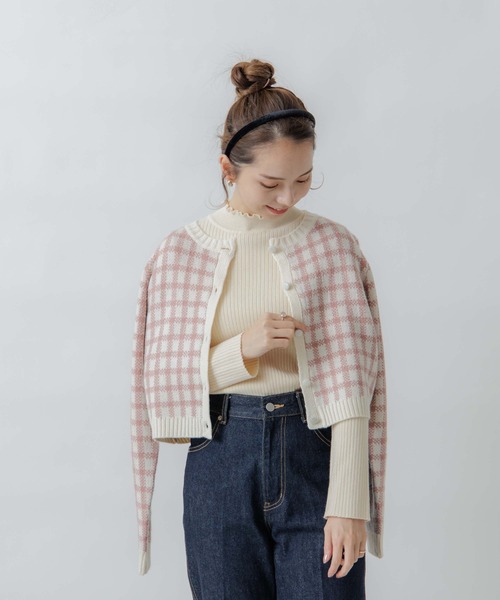 flower（フラワー）の「ビスケットチェックニット（ニット/セーター・レディース・ピンク/ブラウン/イエロー/ピンク系その他・FREE）」の7枚目の写真