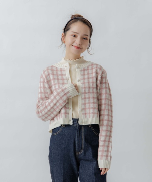 flower（フラワー）の「ビスケットチェックニット（ニット/セーター・レディース・ピンク/ブラウン/イエロー/ピンク系その他・FREE）」の8枚目の写真