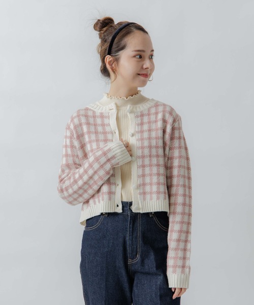 flower（フラワー）の「ビスケットチェックニット（ニット/セーター・レディース・ピンク/ブラウン/イエロー/ピンク系その他・FREE）」の9枚目の写真