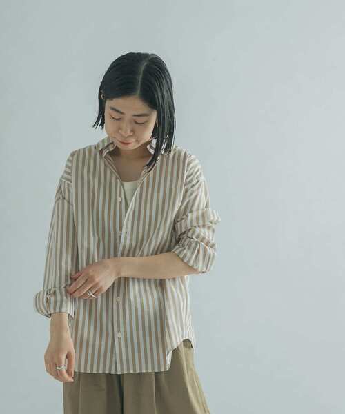 FORK&SPOON（フォークアンドスプーン）の「FORK&SPOON　ロンドンストライプシャツ（シャツ/ブラウス・レディース・ベージュ/ブルー・1）」の6枚目の写真