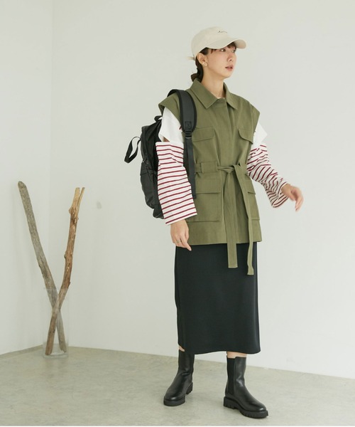 Doux archives（ドゥアルシーヴ）の「スイッチスリーブミリタリージャケット（ミリタリージャケット・レディース・チャコールグレー/ベージュ/カーキ・FREE）」の17枚目の写真